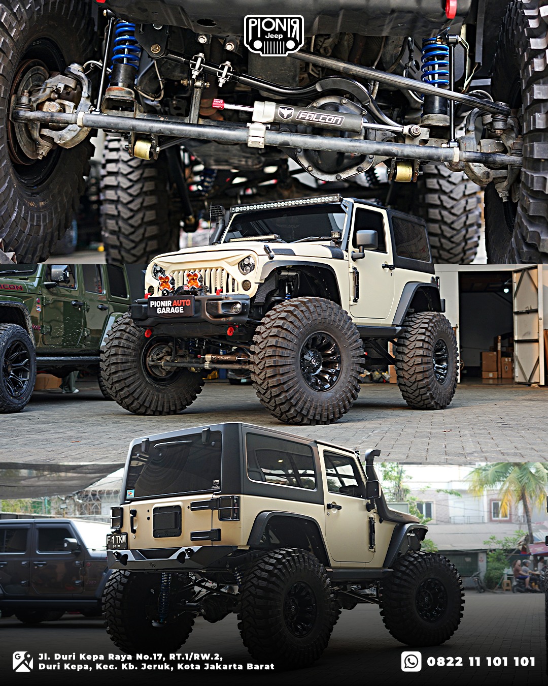 Kolase Eksterior dan Kolong Modifikasi Jeep JK 2 Pintu Pionir Auto Garage