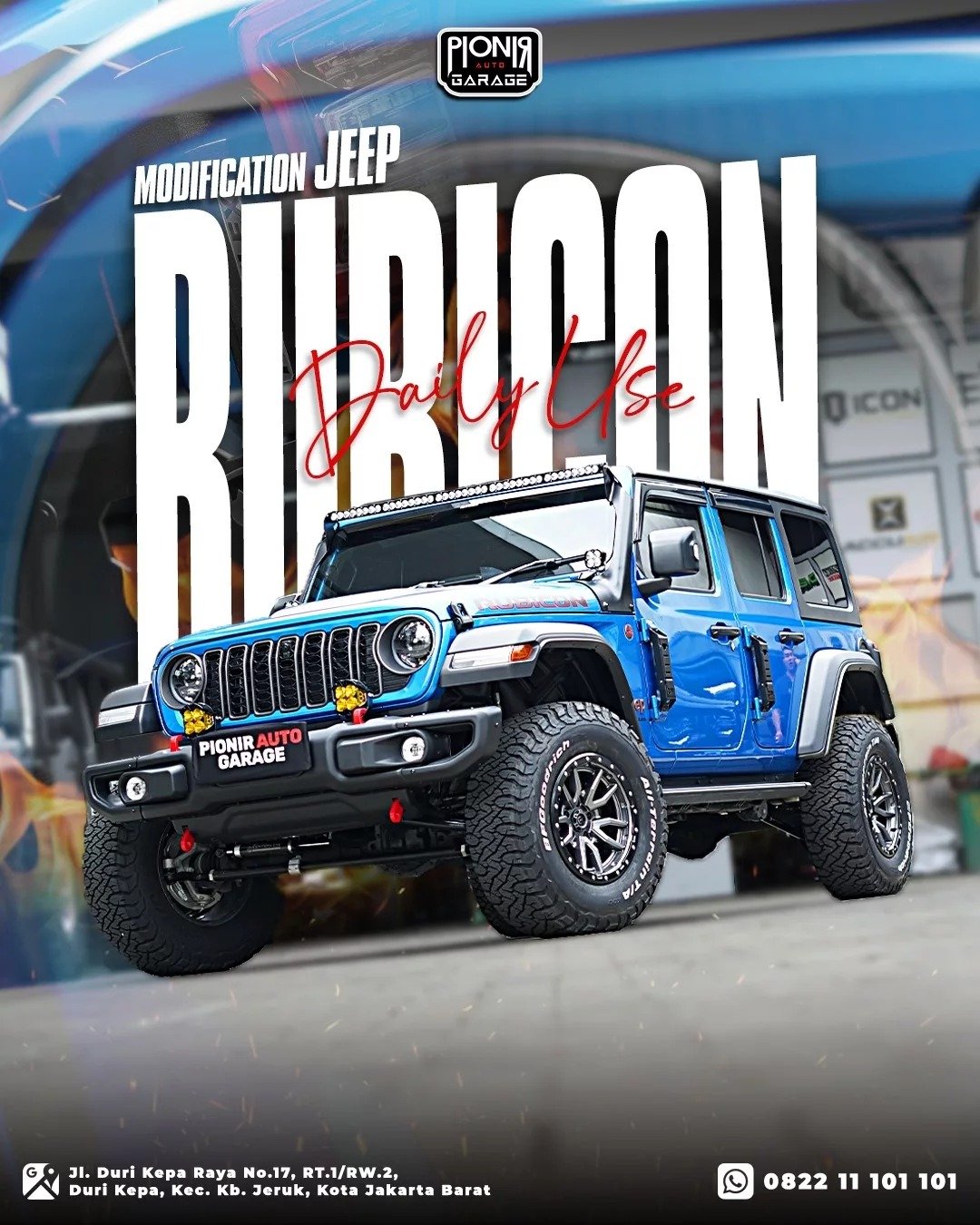 Modifikasi Jeep Rubicon JL warna biru Pionir Jeep