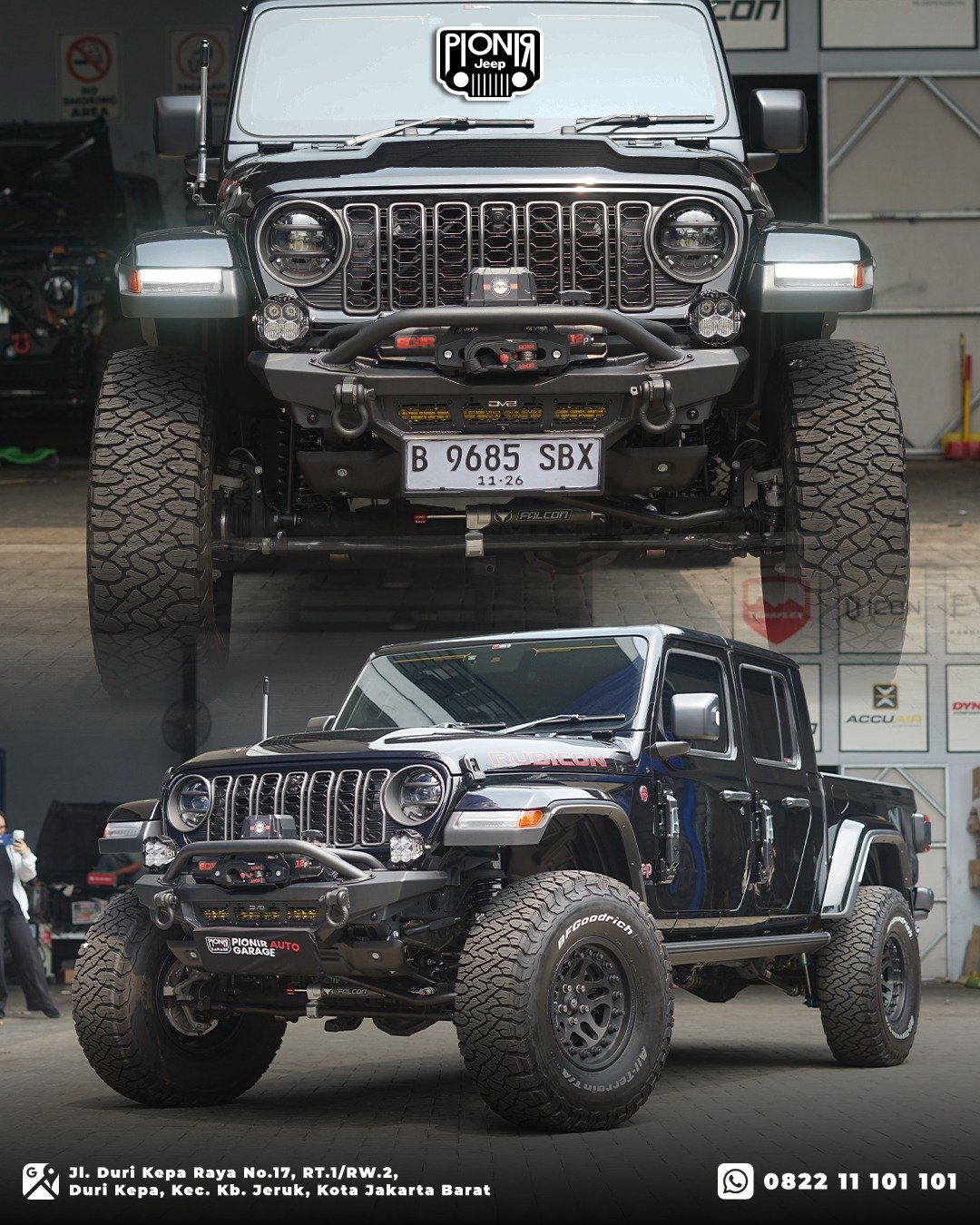 Tampilan komprehensif Jeep Gladiator hitam hasil garapan Pionir Auto Garage