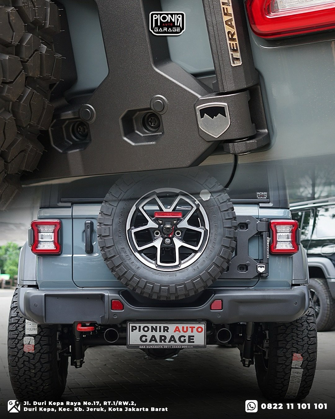 Modifikasi Jeep Rubicon JL tire carrier TeraFlex Alpha HD