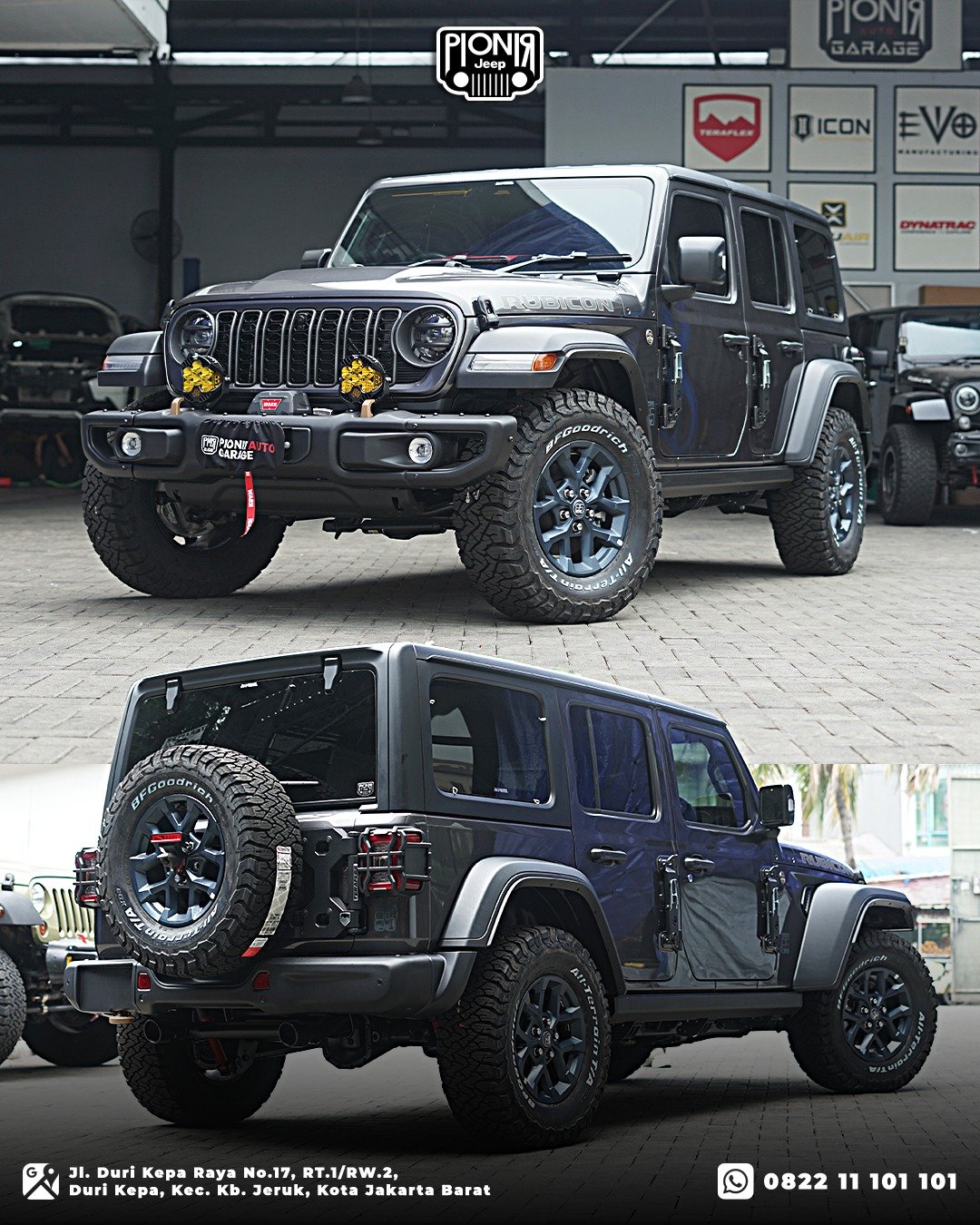 Variasi komplit tampilan eksterior depan dan belakang Jeep Wrangler Rubicon JL 85th Anniversary