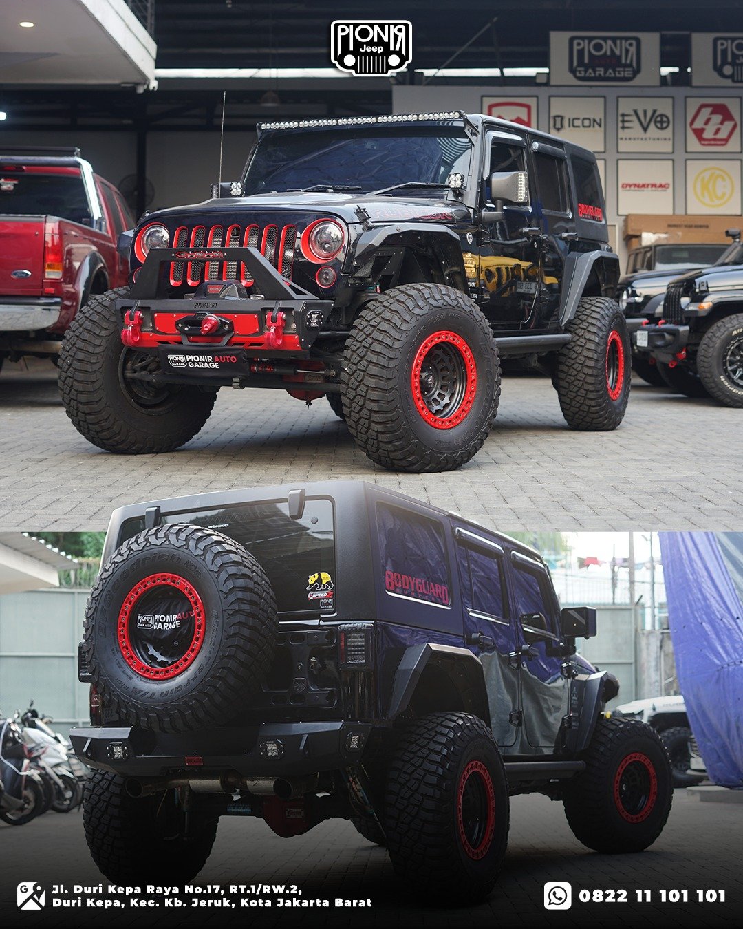 Modifikasi komplit tampilan depan dan belakang Jeep JK hasil karya Pionir Jeep